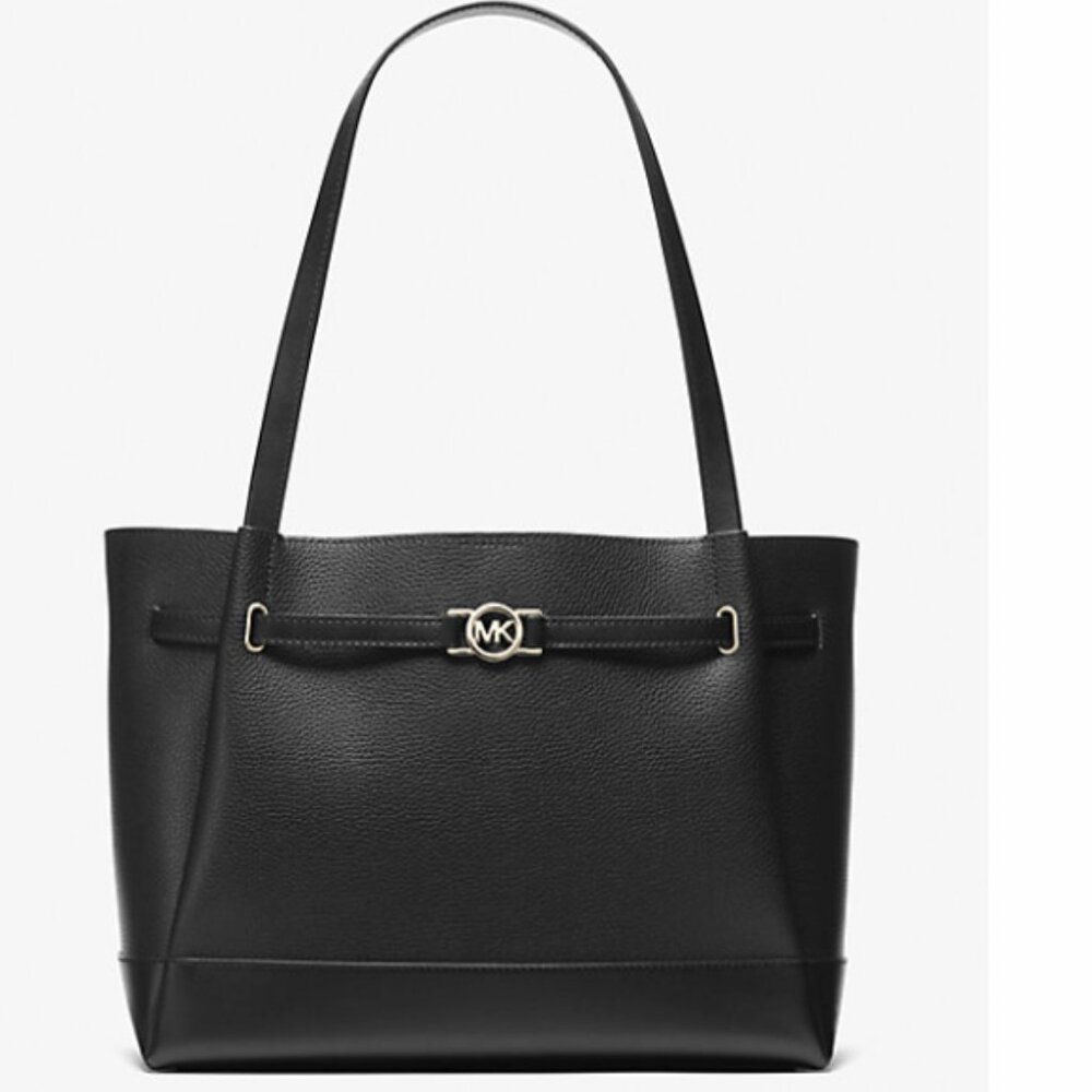NWT Authentic Michael Kors Reed Large Pebbled Black Leather Belted Tote Bag $558